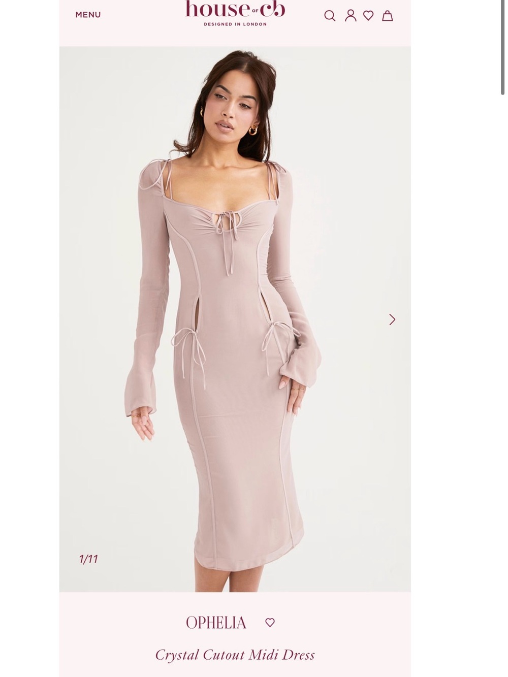 House of CB Ophelia Crystal Cutout Midi Dress in Dusty Rose